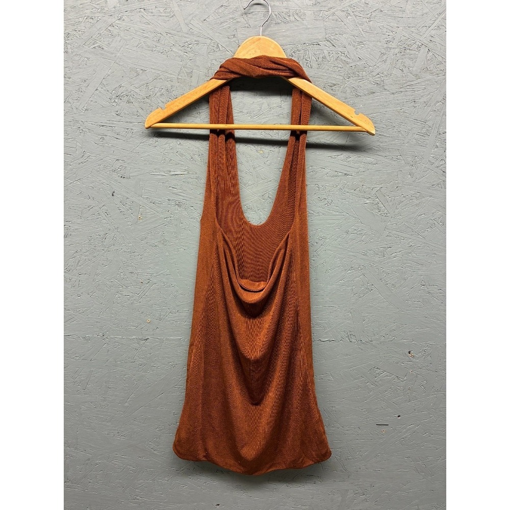 With Jéan Mini Dress Women's XXS Brown Rust Halter Neck Sleeveless Casual - Picture 9 of 9